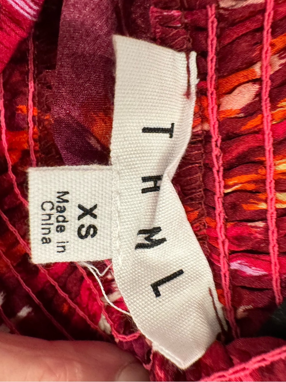 THML Smocked-Neck Red Patterned Short-Sleeve Blouse - Picture 5 of 5